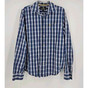 Abercrombie & Fitch Muscle Mens Blue White Plaid Button Front Shirt Size L